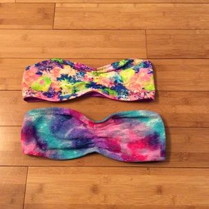 2 PINK multi colored bandeaus/bras for price of 1